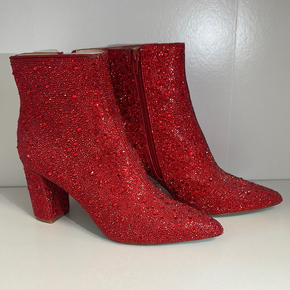 Red Glitter Ankle Boots Johnson